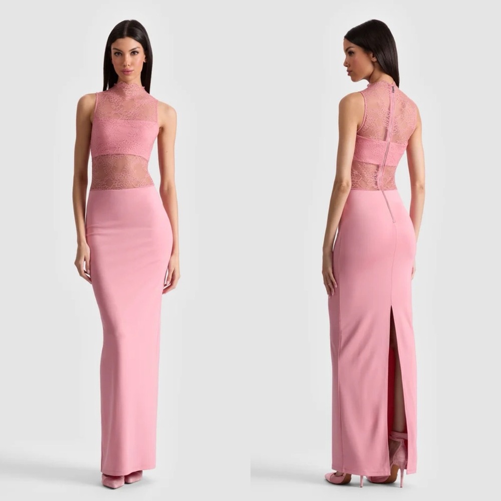 Alice + Olivia Pink Lace-Panel Maxi Dress